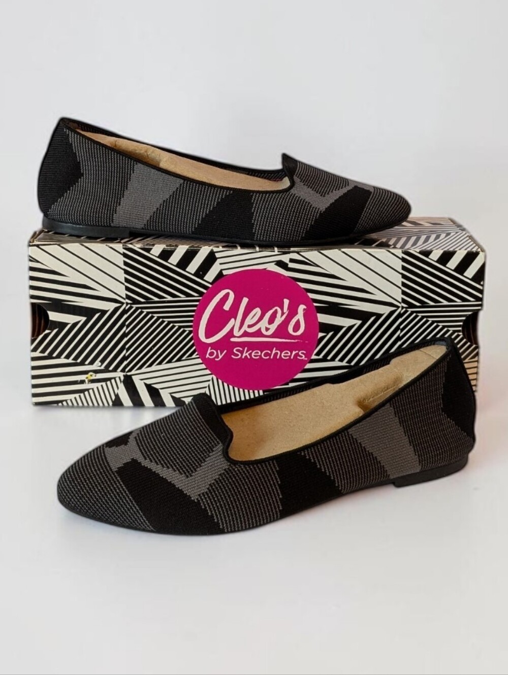 Skechers Cleo 2.0 Lady Sherlock Black Gray Knit Ballet Flats Size 8